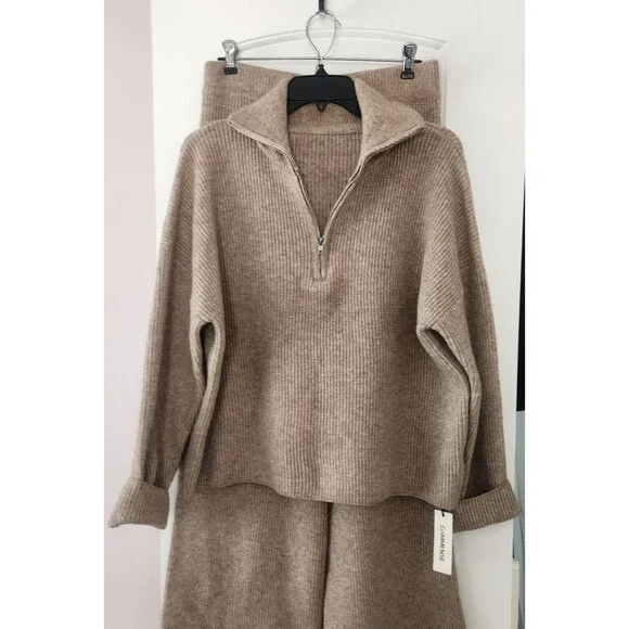 NWT Commense Knit Sweater Pants Two Piece Set Lounge 1/4 Zip Wool blend-Large - Picture 3 of 8